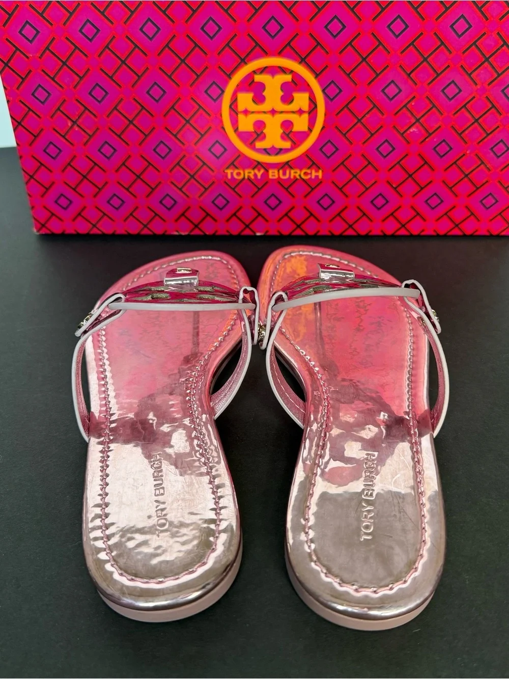 New! Tory Burch Metallic Pink Miller Thong Sandals - size 5.5
